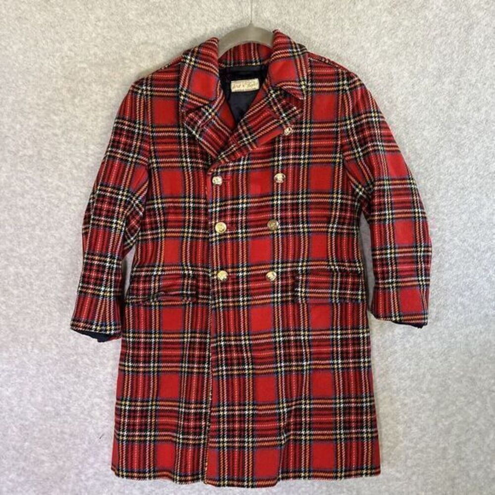 Vintage Lord and Taylor Little Girls Royal English Tartan Plaid Coat Gold Button